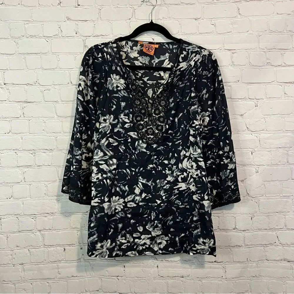 Tory Burch Beaded Floral Tunic size 4